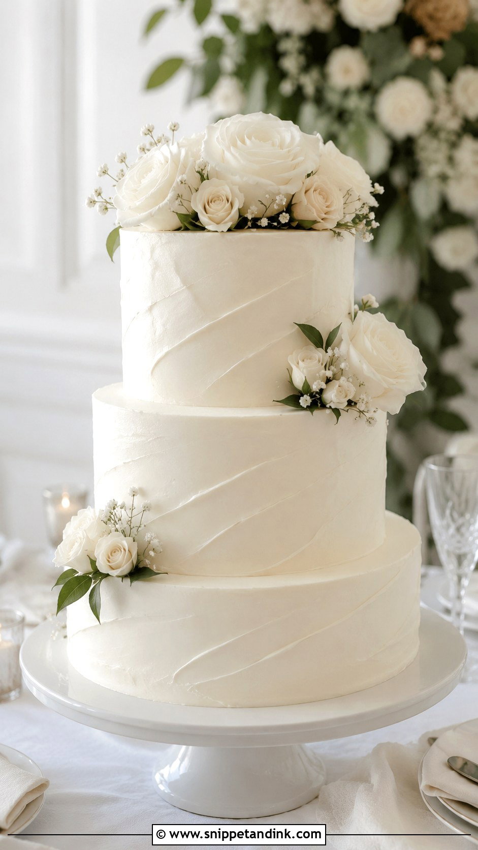 White Rose Wedding Cake With Buttercream - Snippet and Ink - 20 White Roses Cake Ideas for Wedding