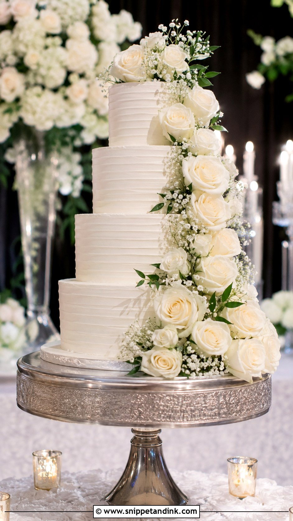White Rose Wedding Cake With Cascading Flowers - Snippet and Ink - 20 White Roses Cake Ideas for Wedding