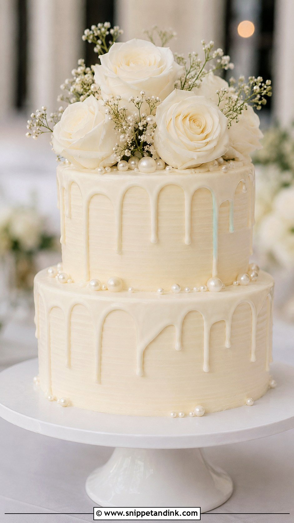 White Rose Wedding Cake With Drip - Snippet and Ink - 20 White Roses Cake Ideas for Wedding