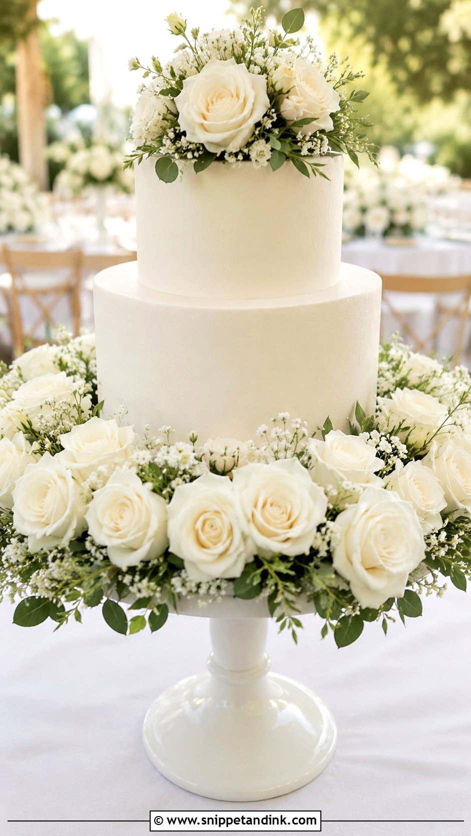 White Rose Wedding Cake With Floral Wreath - Snippet and Ink - 20 White Roses Cake Ideas for Wedding