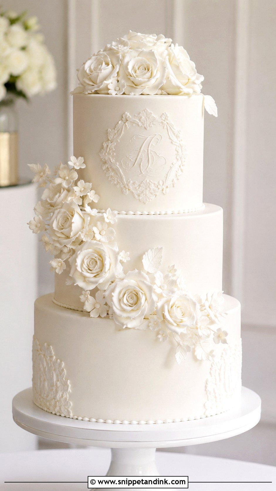 White Rose Wedding Cake With Fondant - Snippet and Ink - 20 White Roses Cake Ideas for Wedding