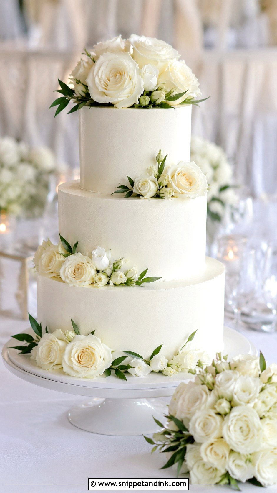 White Rose Wedding Cake With Fresh Roses - Snippet and Ink - 20 White Roses Cake Ideas for Wedding