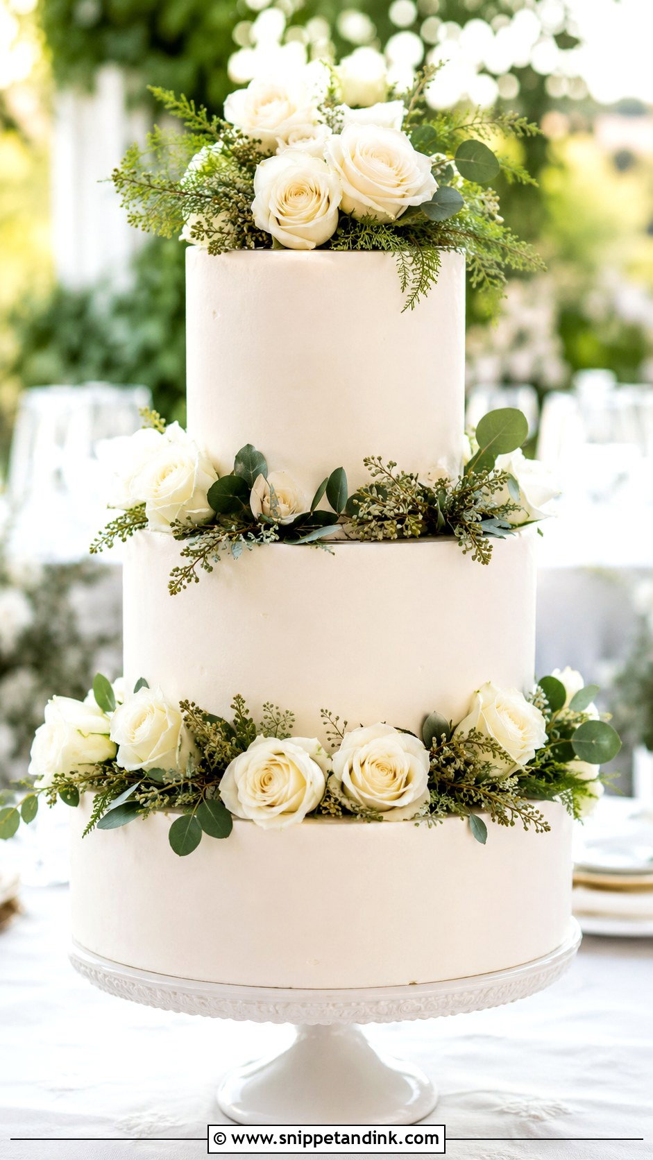White Rose Wedding Cake With Greenery - Snippet and Ink - 20 White Roses Cake Ideas for Wedding