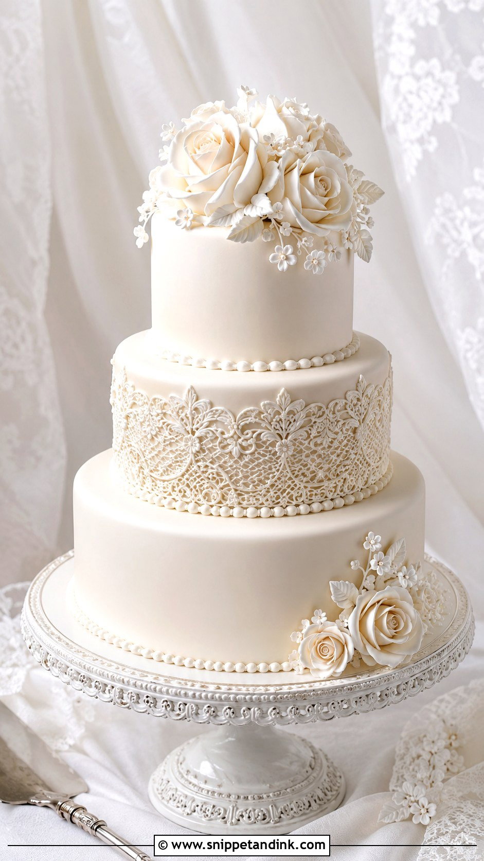 White Rose Wedding Cake With Lace - Snippet and Ink - 20 White Roses Cake Ideas for Wedding