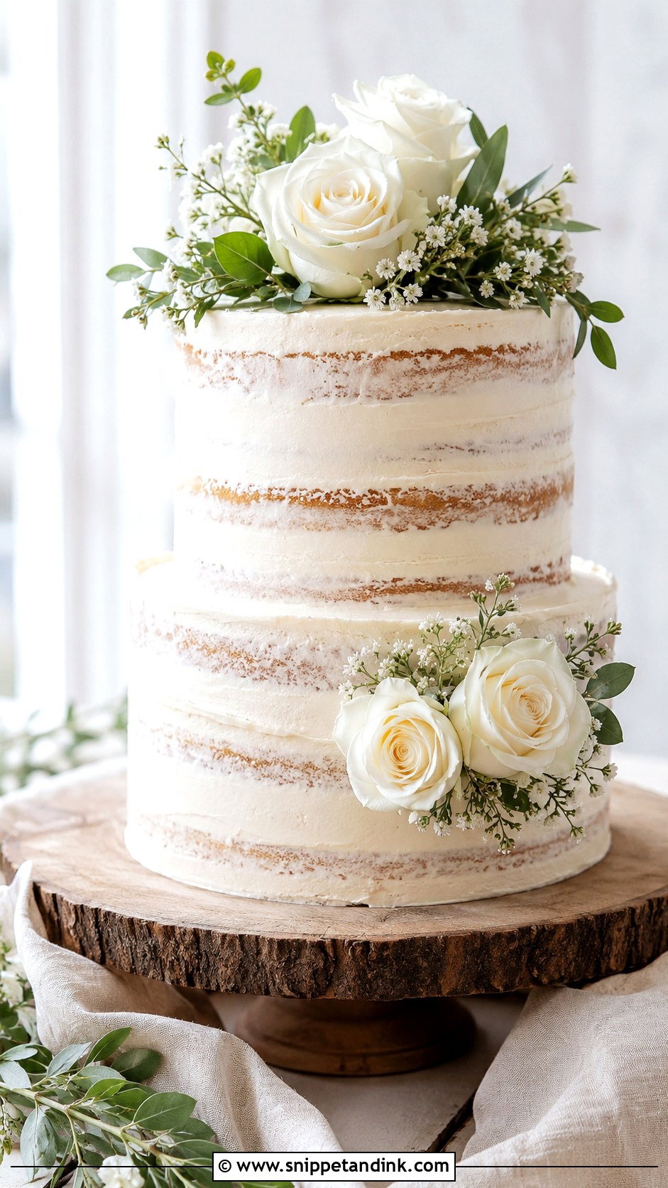 White Rose Wedding Cake With Naked Layers - Snippet and Ink - 20 White Roses Cake Ideas for Wedding