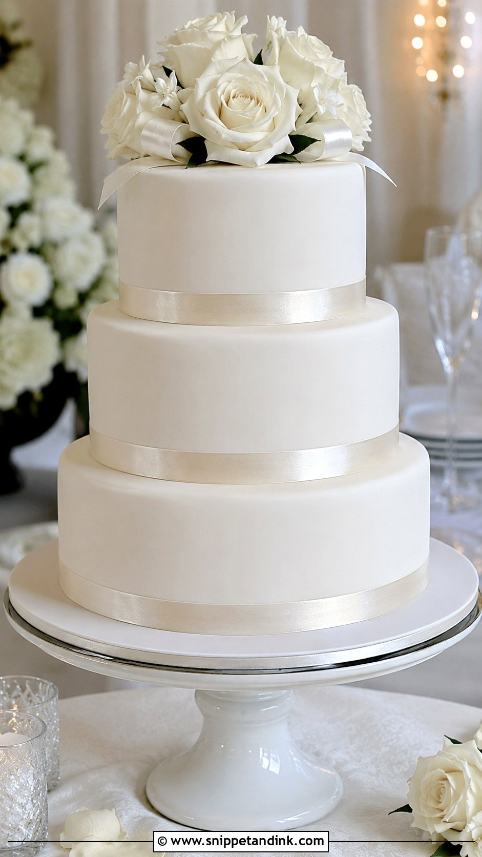 White Rose Wedding Cake With Ribbon - Snippet and Ink - 20 White Roses Cake Ideas for Wedding