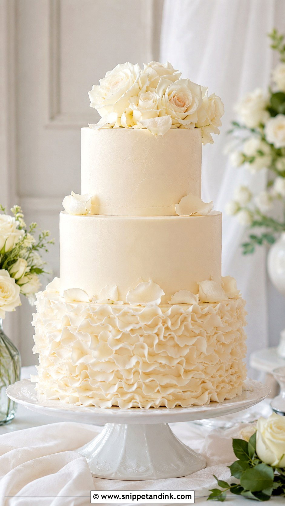 White Rose Wedding Cake With Ruffles - Snippet and Ink - 20 White Roses Cake Ideas for Wedding