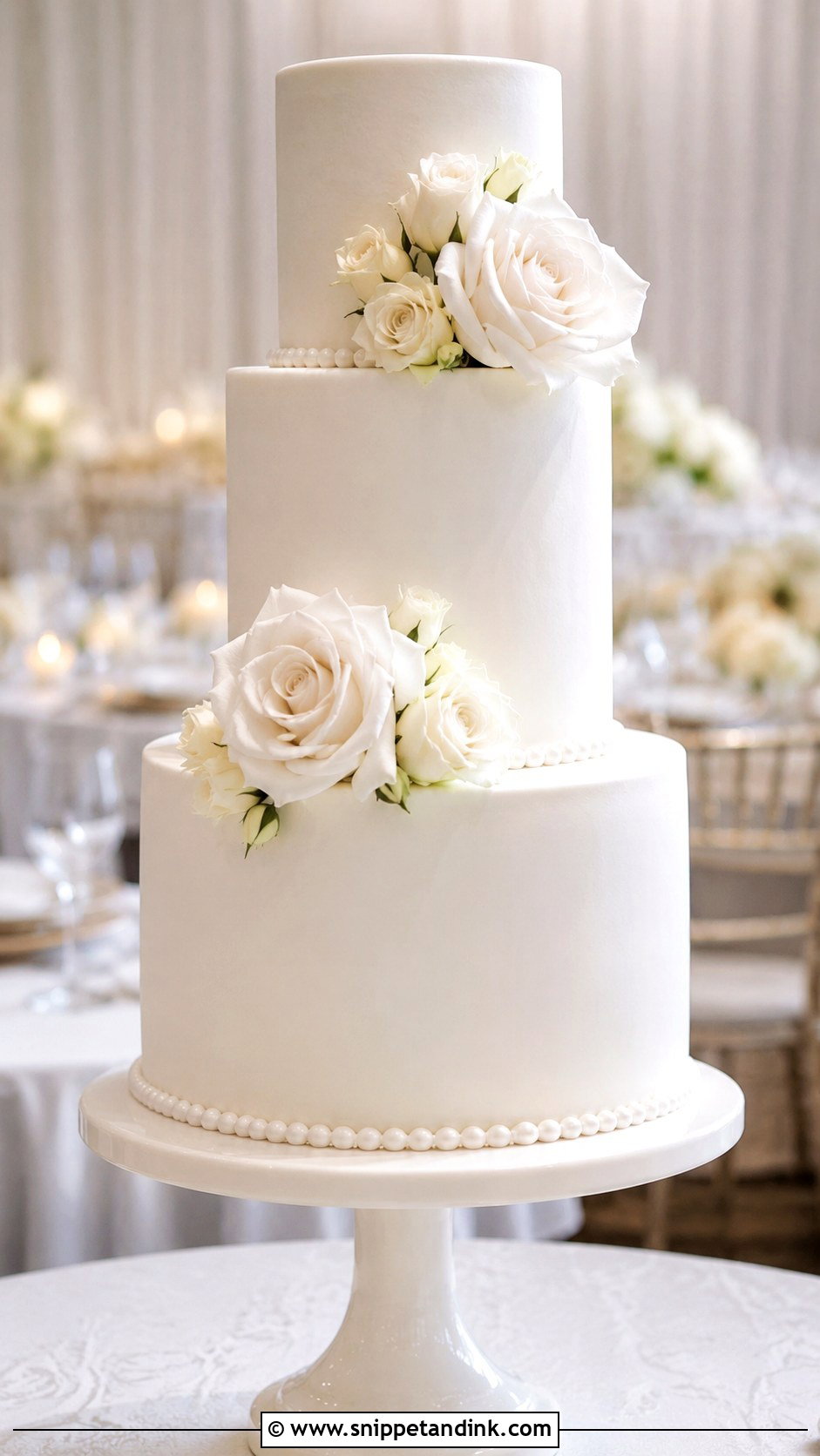 White Rose Wedding Cake With Tall Tiers - Snippet and Ink - 20 White Roses Cake Ideas for Wedding