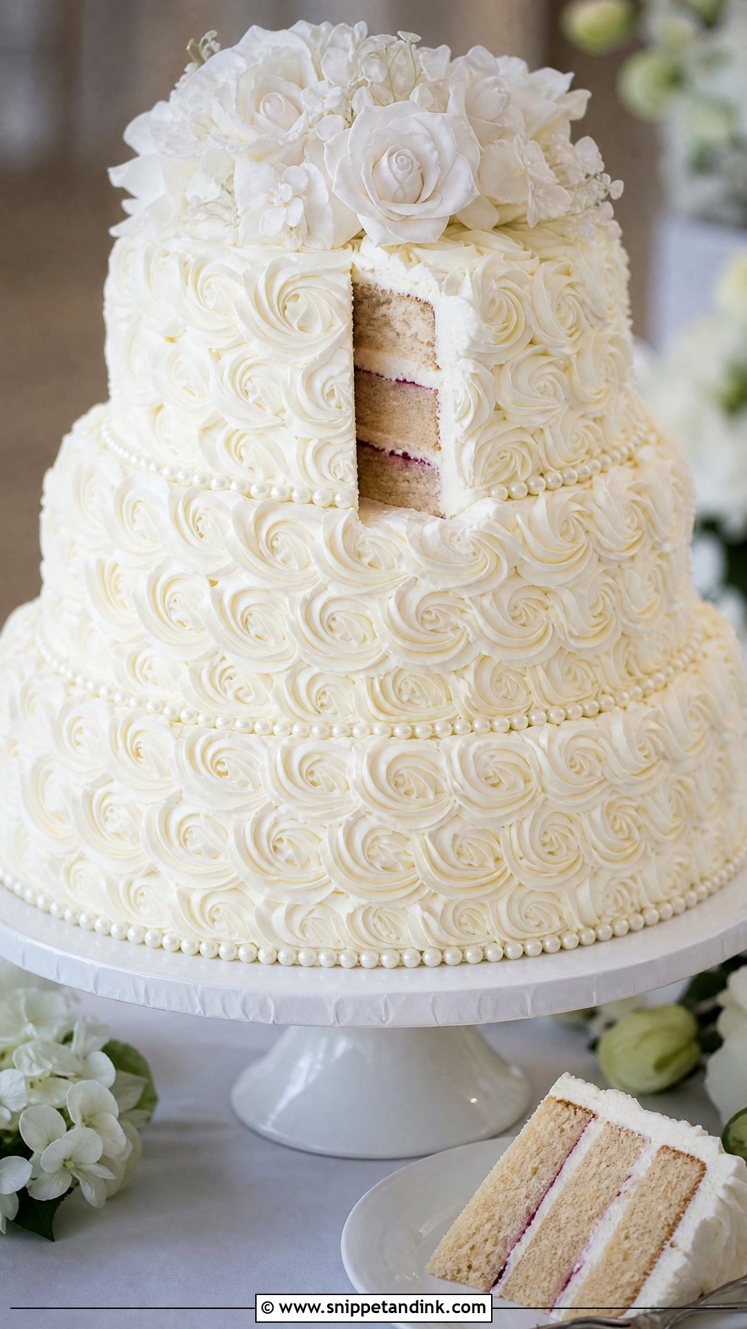 White Rosette Wedding Cake With Almond Flavor - Snippet and Ink - 20 White Rosette Cake Ideas for Wedding