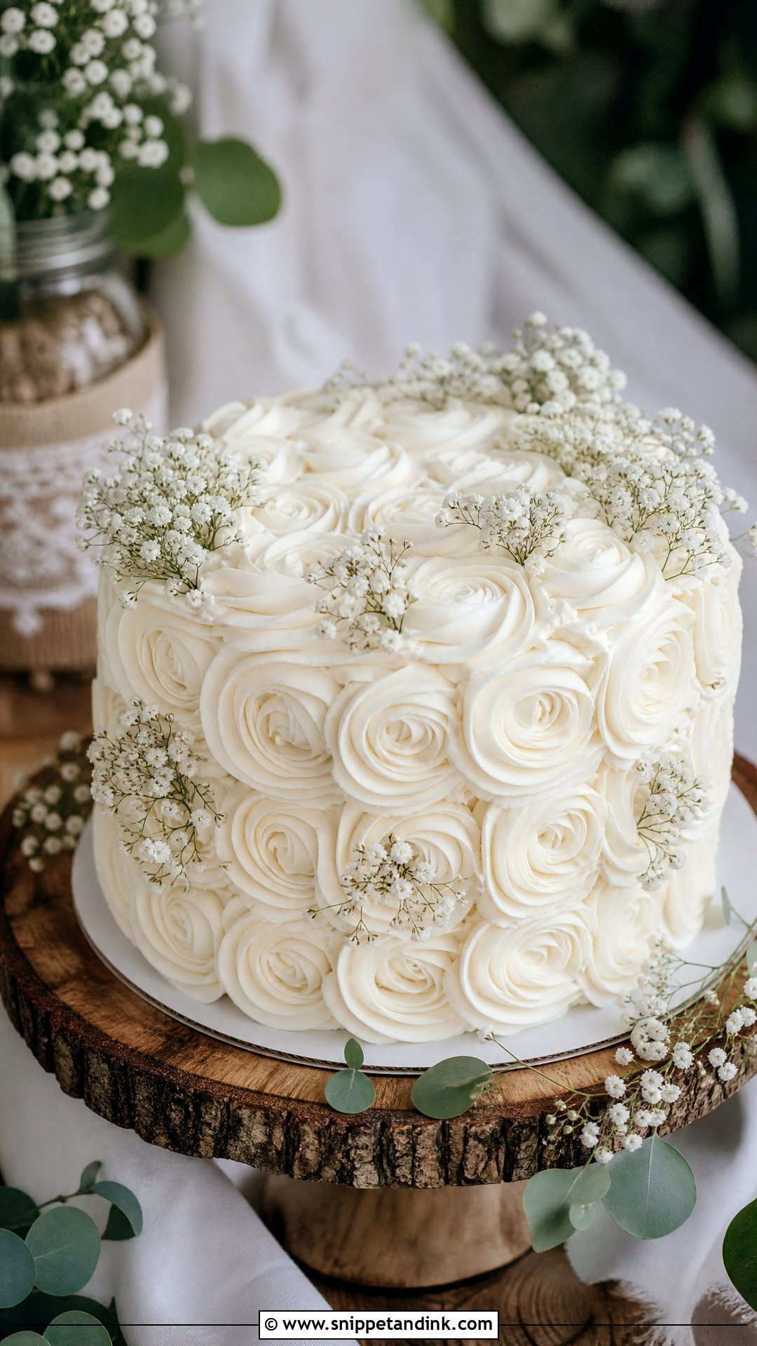 White Rosette Wedding Cake With Babys Breath - Snippet and Ink - 20 White Rosette Cake Ideas for Wedding