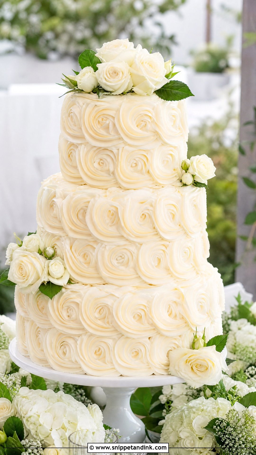 White Rosette Wedding Cake With Fresh Roses - Snippet and Ink - 20 White Rosette Cake Ideas for Wedding