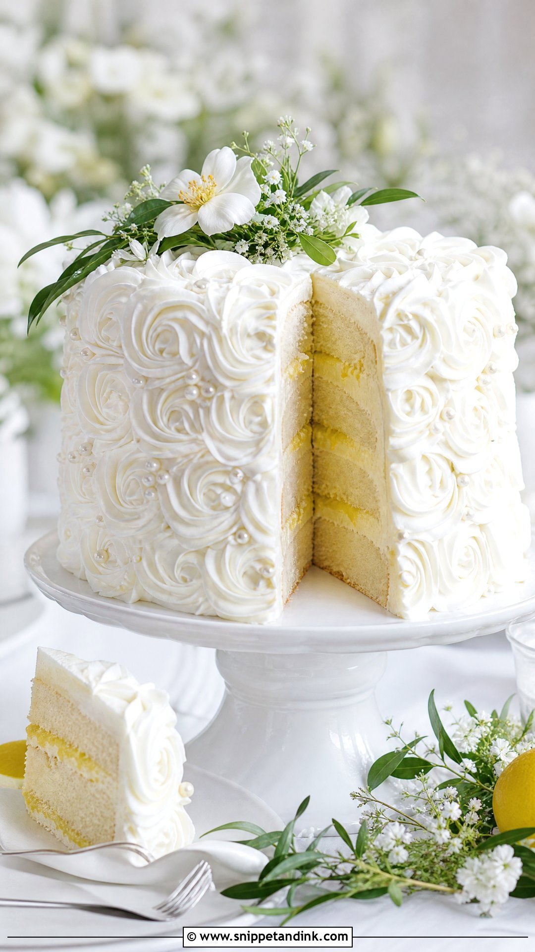 White Rosette Wedding Cake With Lemon Filling - Snippet and Ink - 20 White Rosette Cake Ideas for Wedding