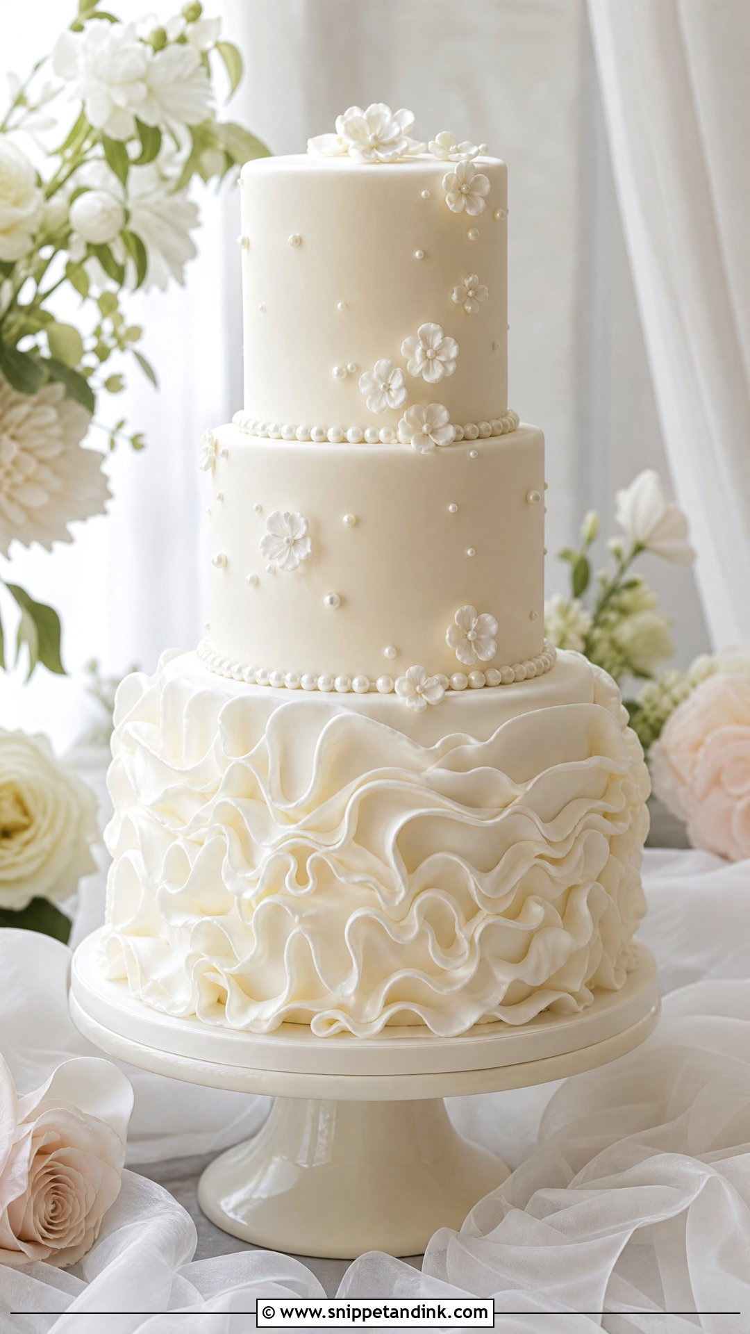 White Ruffle Wedding Cake - Snippet and Ink - 30 White Cakes for Wedding
