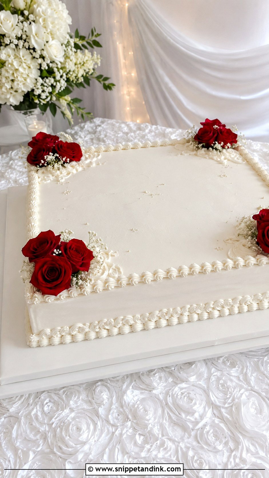 White Sheet Wedding Cake With Red Roses - Snippet and Ink - 30 White Wedding Cake Ideas with Red Roses