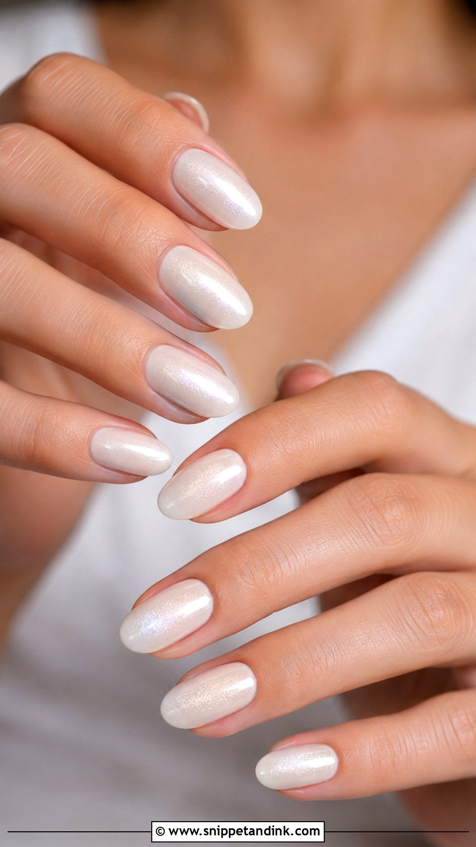 White Shimmer Bridal Nails - Snippet and Ink - 20 Bridal Nail Polish Ideas
