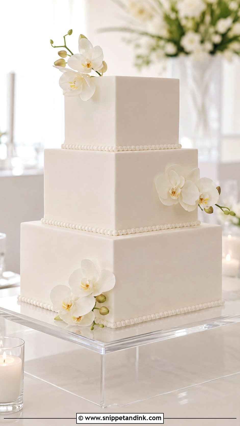 White Square Wedding Cake - Snippet and Ink - 20 White Frosted Cake Ideas for Wedding