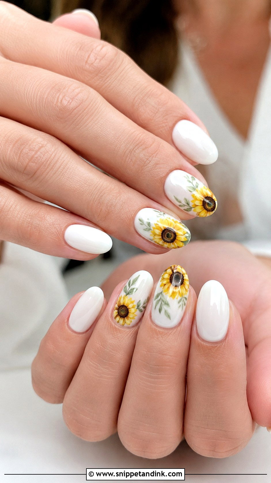 White Sunflower Wedding Nails - Snippet and Ink - 20 Sunflower Wedding Nails
