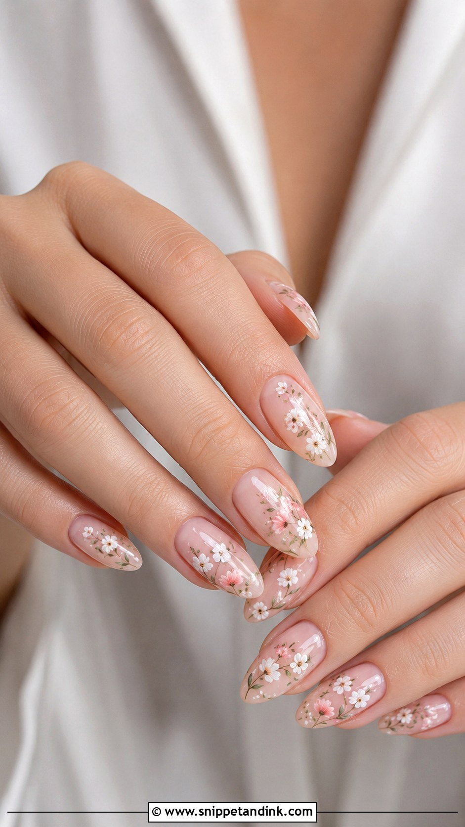 White Swirl Almond Wedding Guest Nails - Snippet and Ink - 20 Almond Wedding Guest Nails Ideas