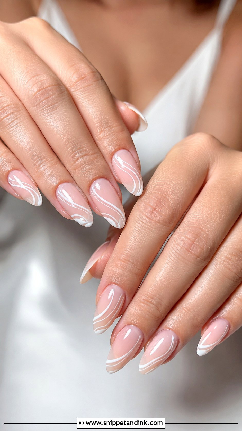 White Swirl Almond Wedding Nails - Snippet and Ink - 20 Almond Shape Wedding Nails for Bride