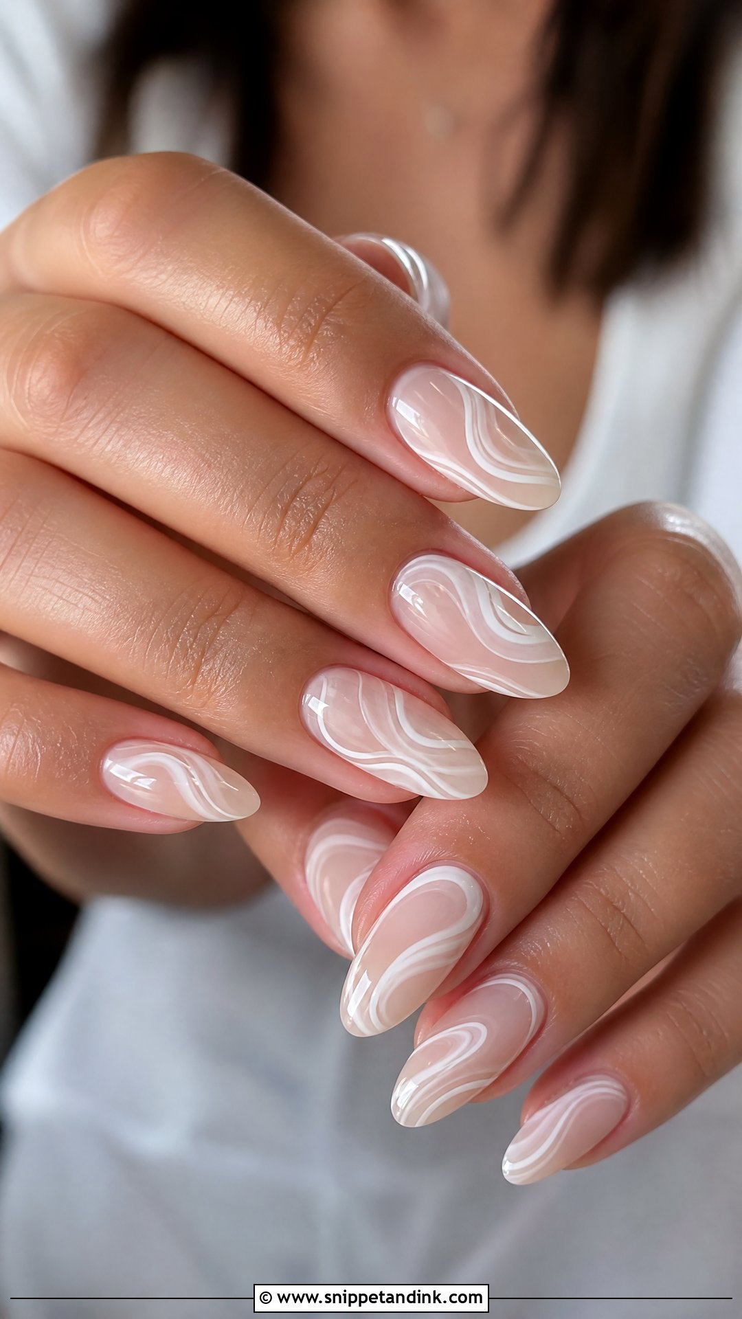 White Swirl Almond Wedding Nails - Snippet and Ink - 25 Almond Wedding Nails