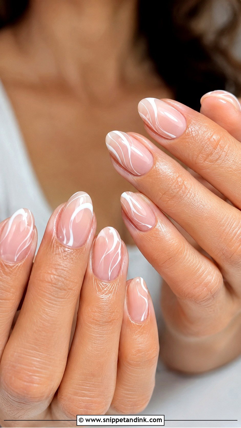 White Swirl Almond Wedding Nails - Snippet and Ink - 20 Almond Shape Wedding Nails