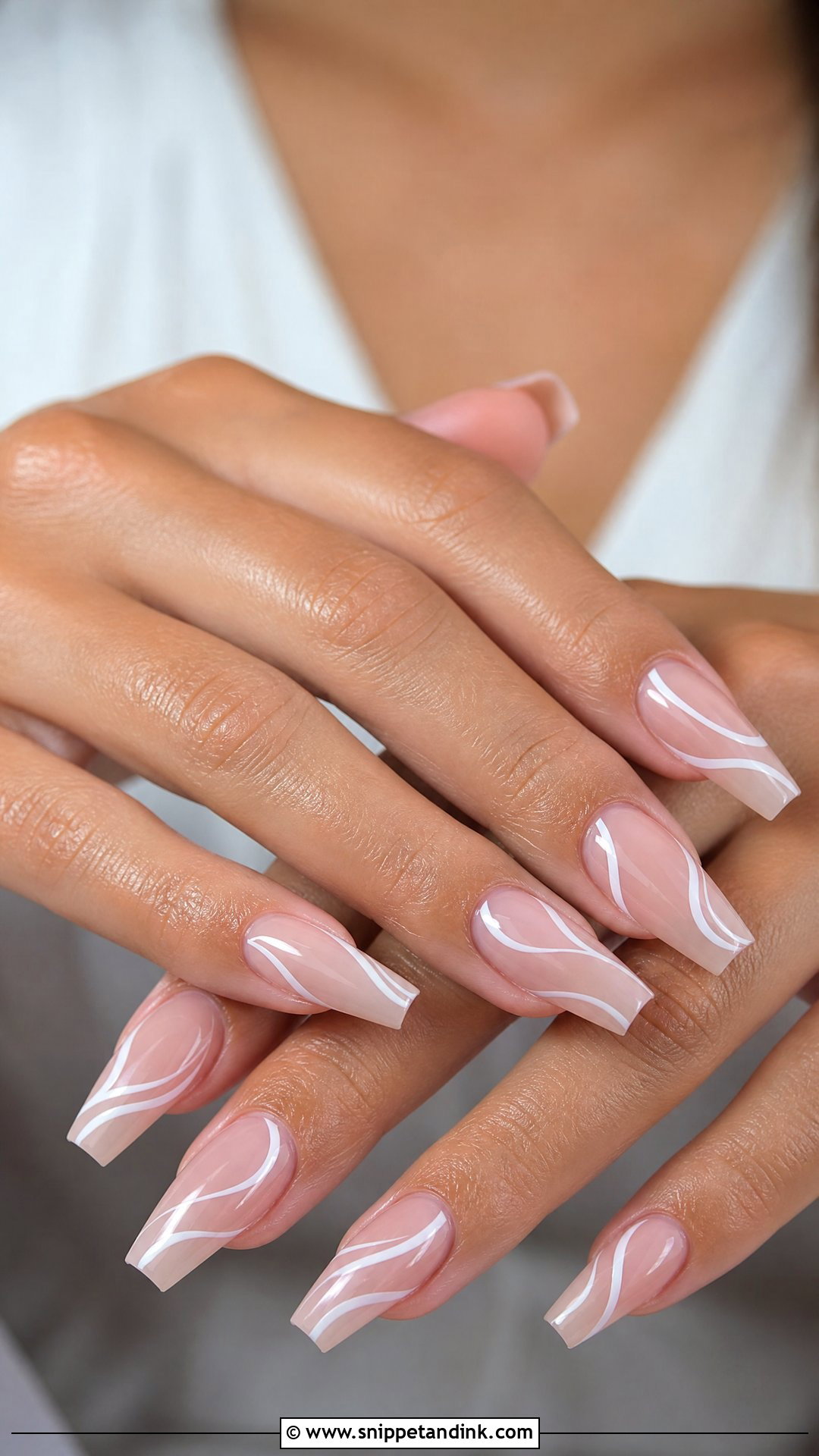 White Swirl Coffin Engagement Nails - Snippet and Ink - 20 Coffin Engagement Nails