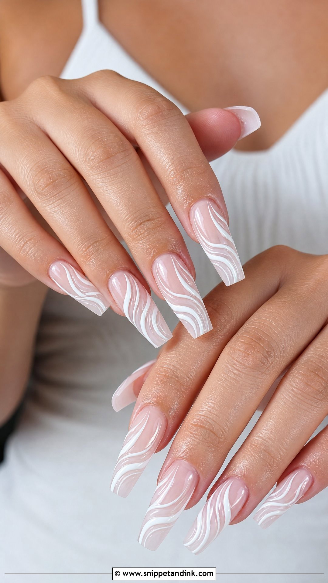 White Swirl Coffin Wedding Nails - Snippet and Ink - 25 Coffin Wedding Nails