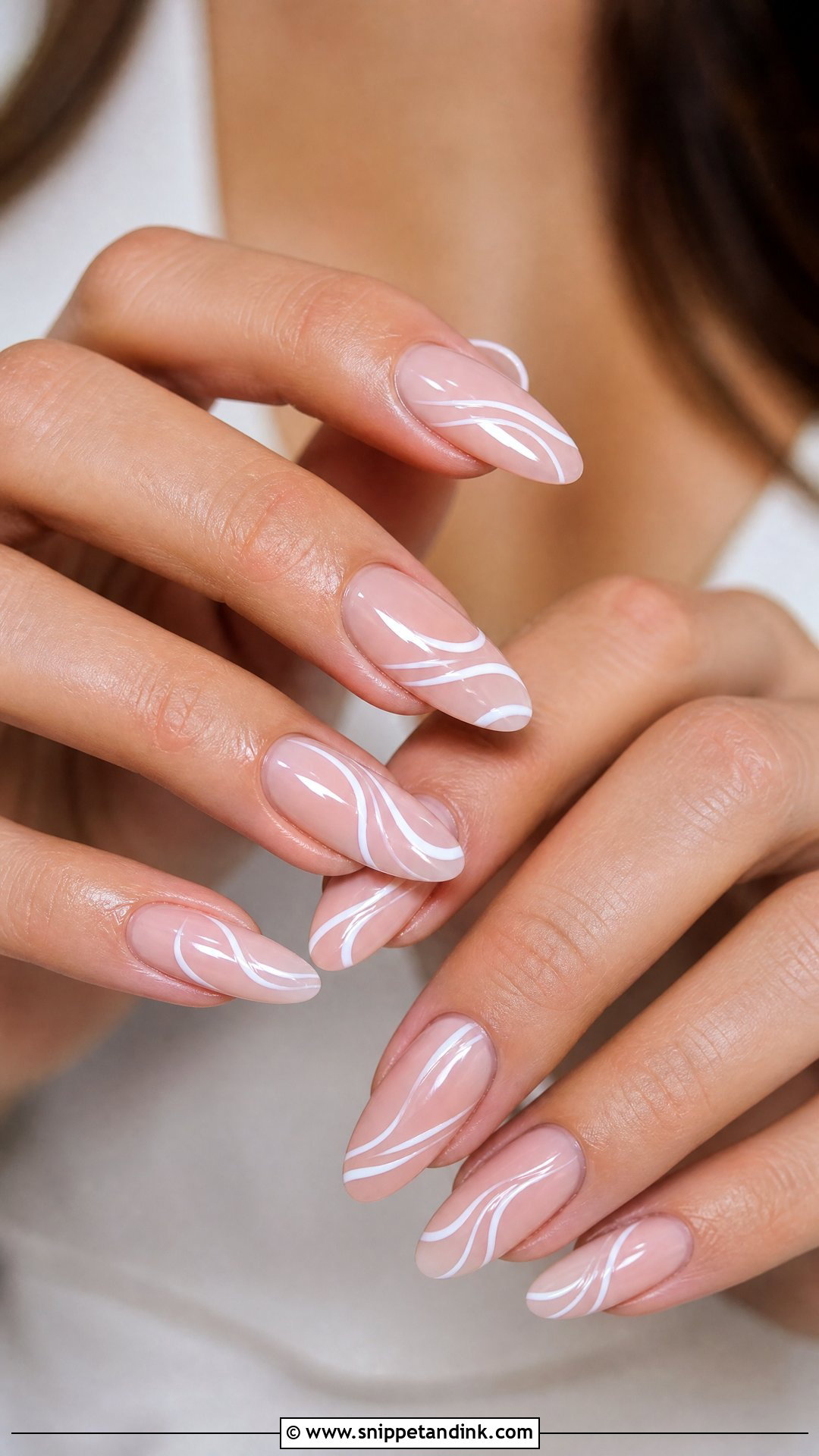 White Swirl Engagement Bride Nails - Snippet and Ink - 20 Nails for Engagement Bride