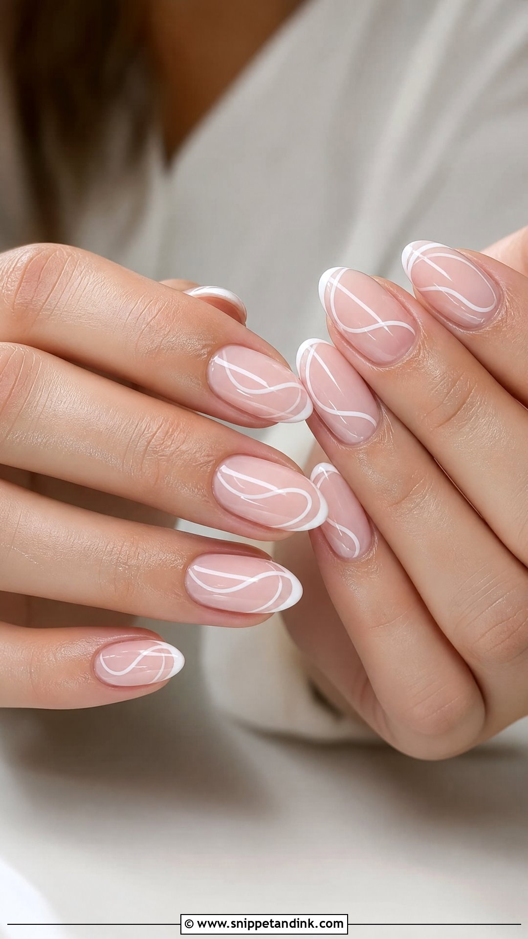White Swirl Nude Nails - Snippet and Ink - 20 Summer Wedding Guest Nails