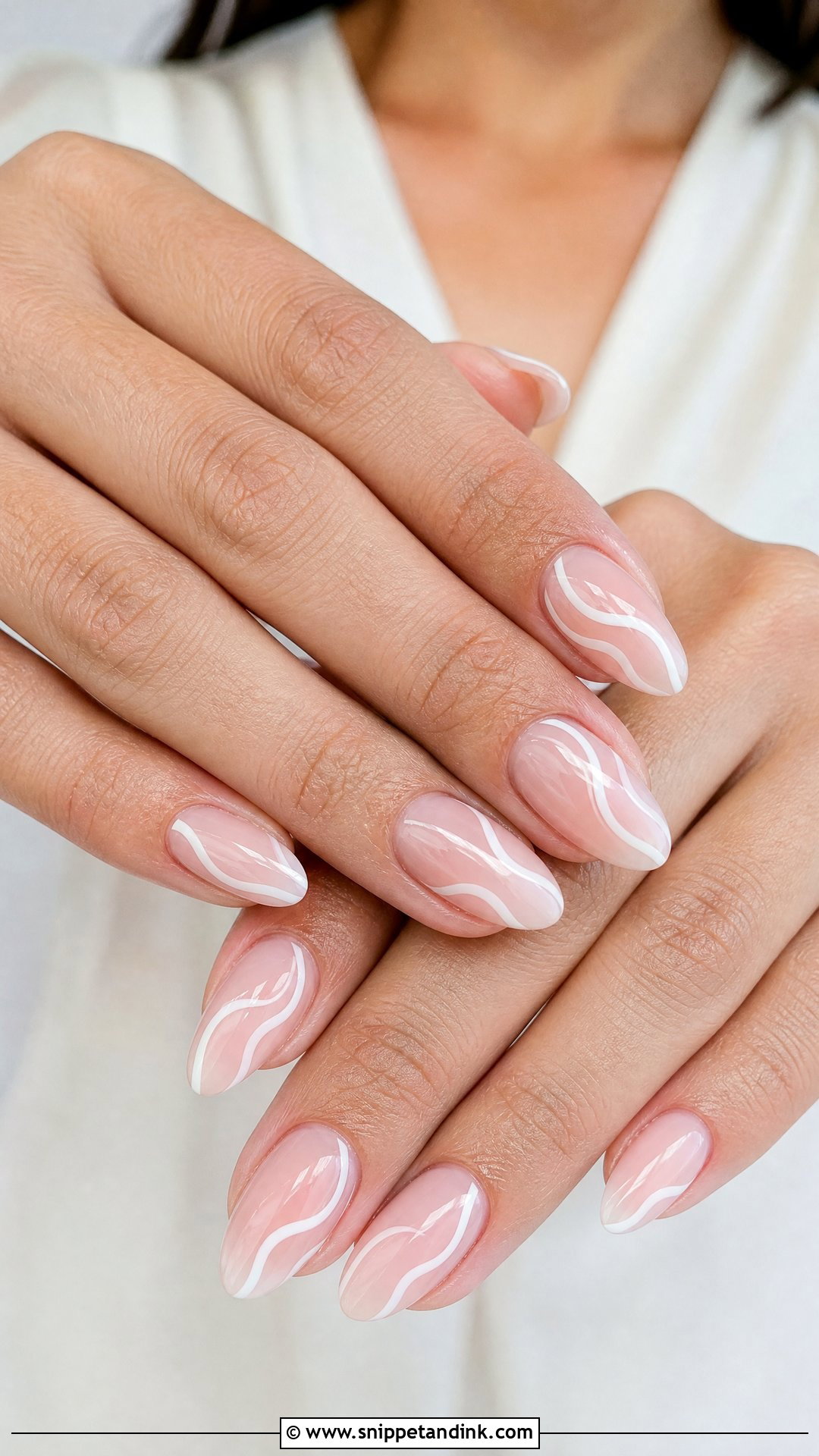 White Swirl Nude Nails - Snippet and Ink - 30 Classy Wedding Guest Nails Ideas