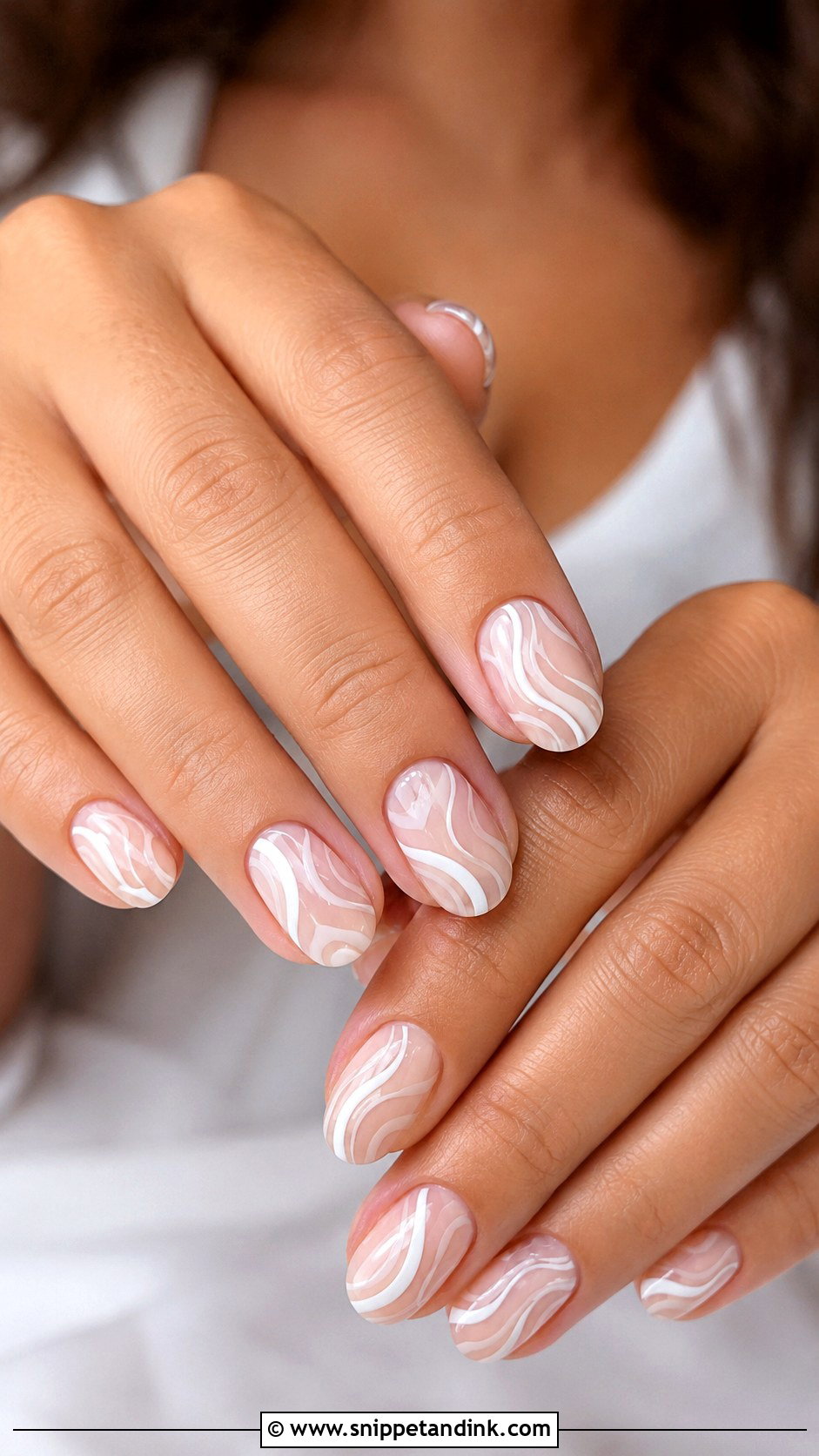 White Swirl Round Wedding Nails - Snippet and Ink - 20 Round Wedding Nails