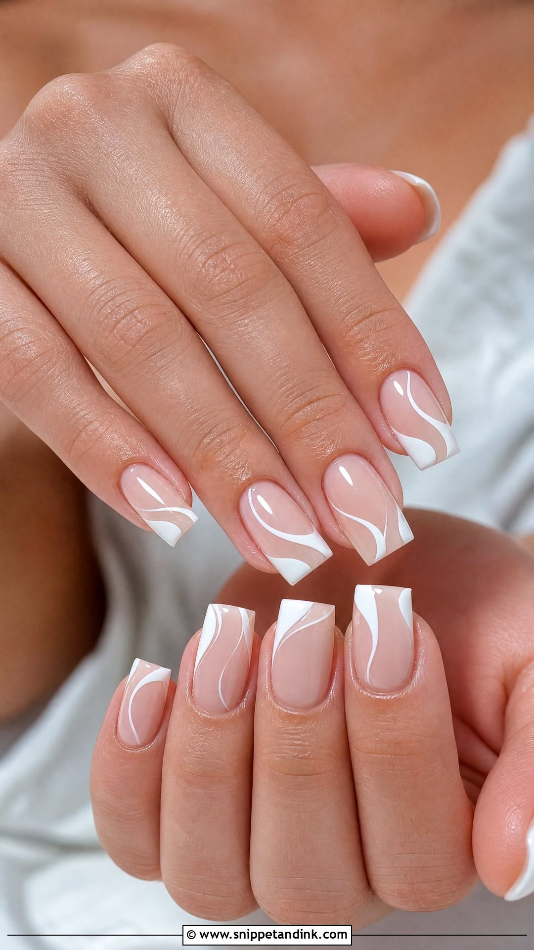 White Swirl Square Bridal Nails - Snippet and Ink - 25 Square Bridal Nails