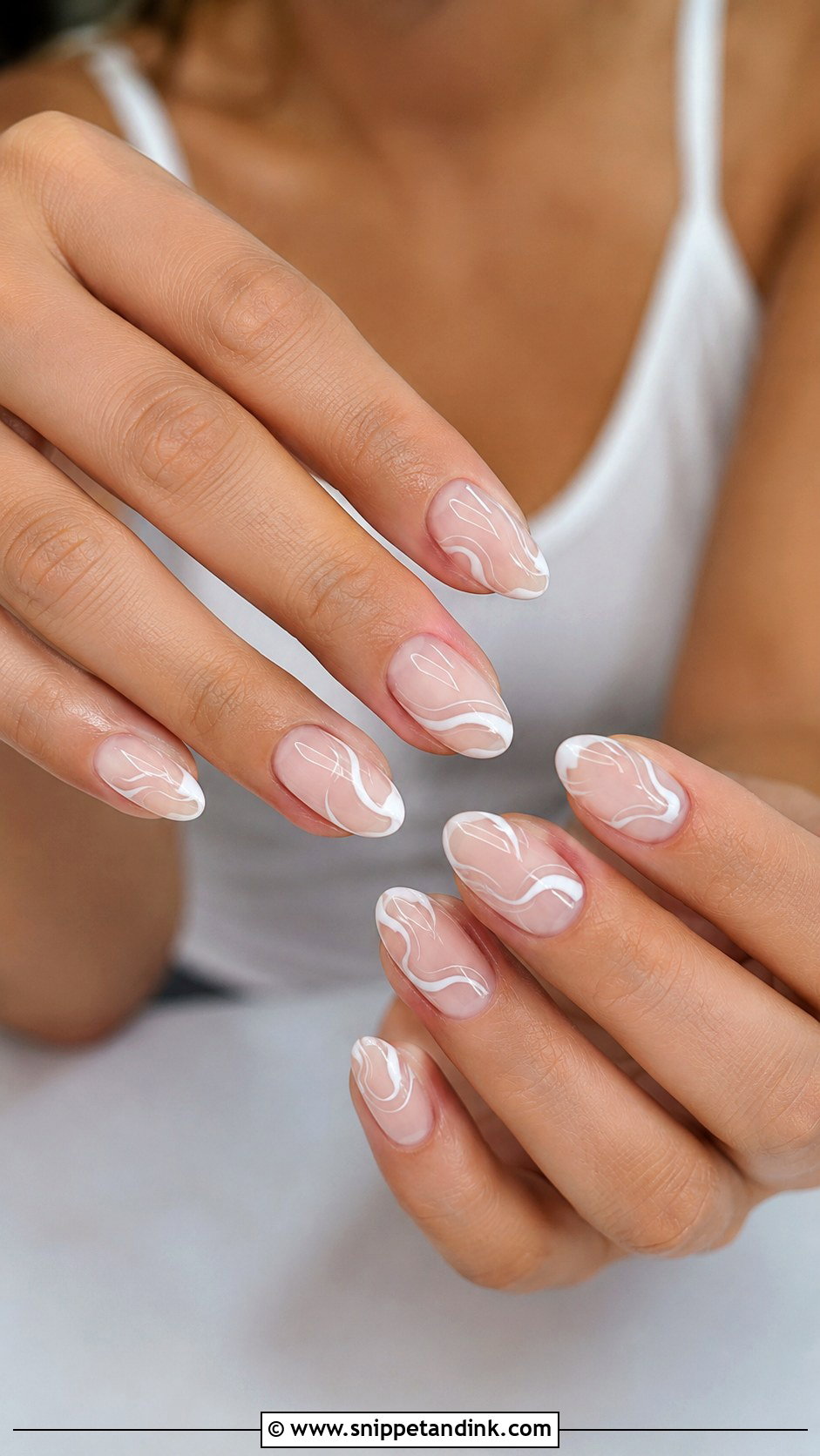 White Swirl Wedding Guest Nails - Snippet and Ink - 20 Cute Wedding Guest Nails