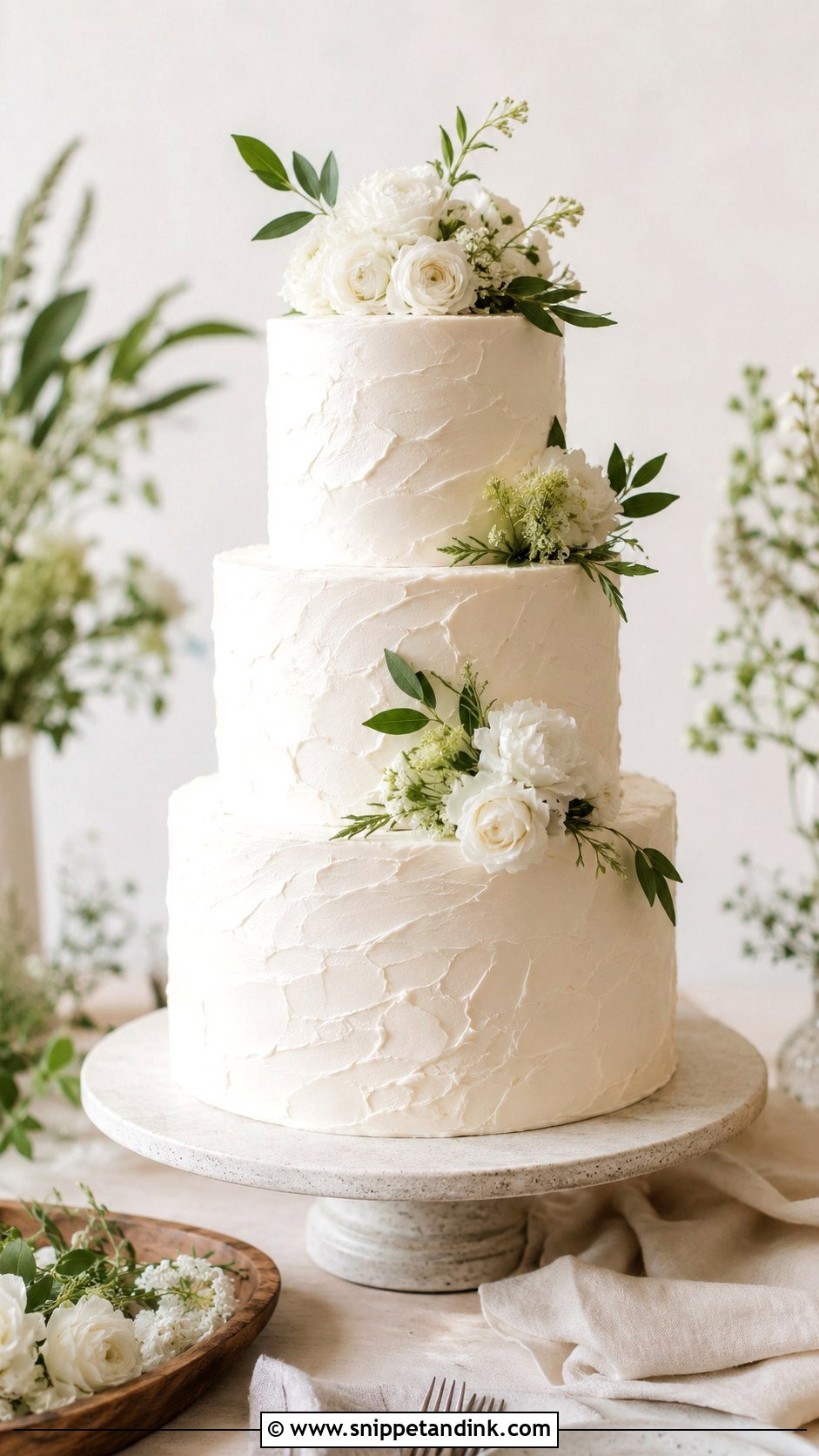 White Textured Buttercream Wedding Cake - Snippet and Ink - 20 White Frosted Cake Ideas for Wedding