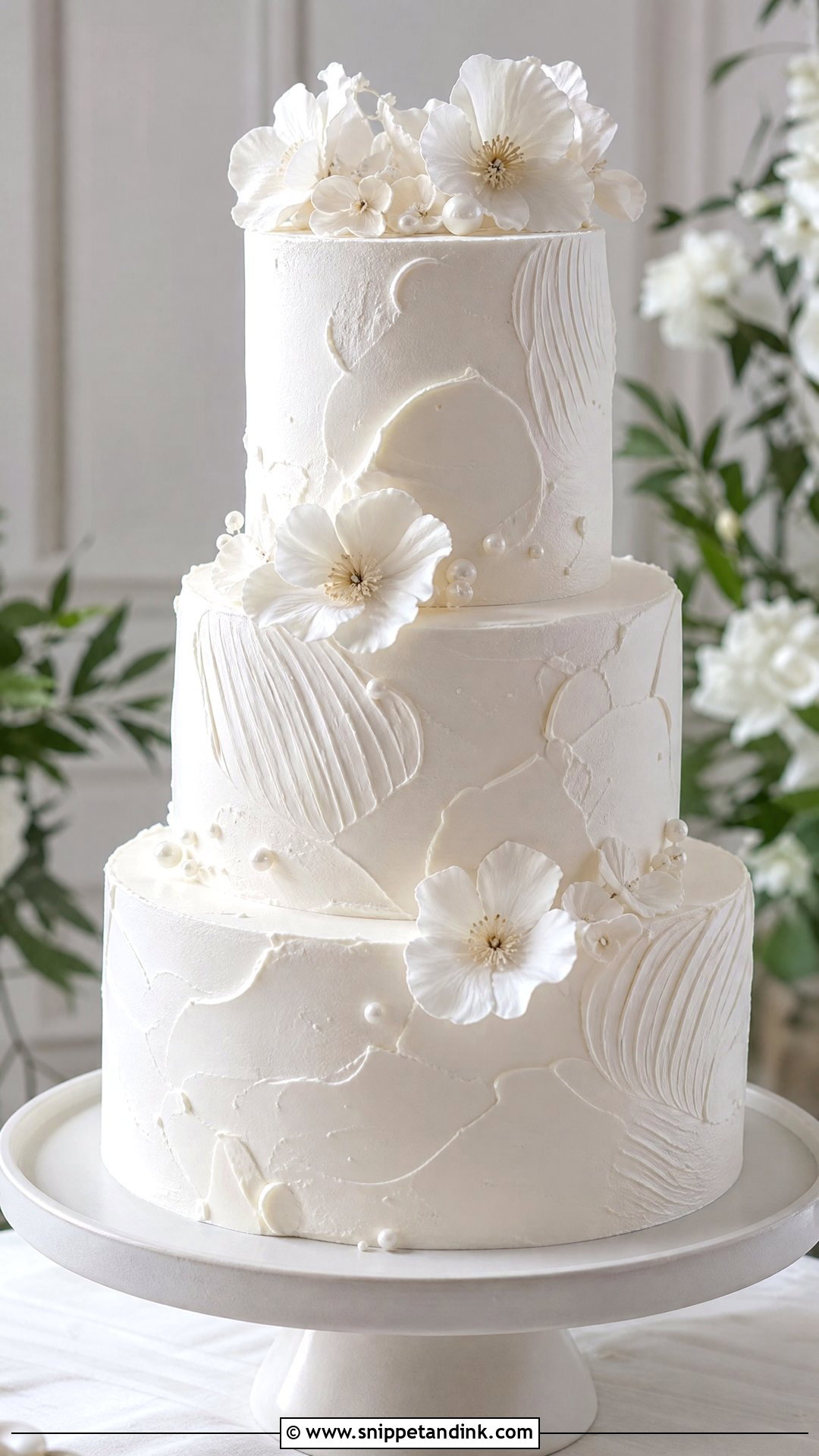 White Textured Wedding Cake - Snippet and Ink - 25 White Wedding Cake Ideas