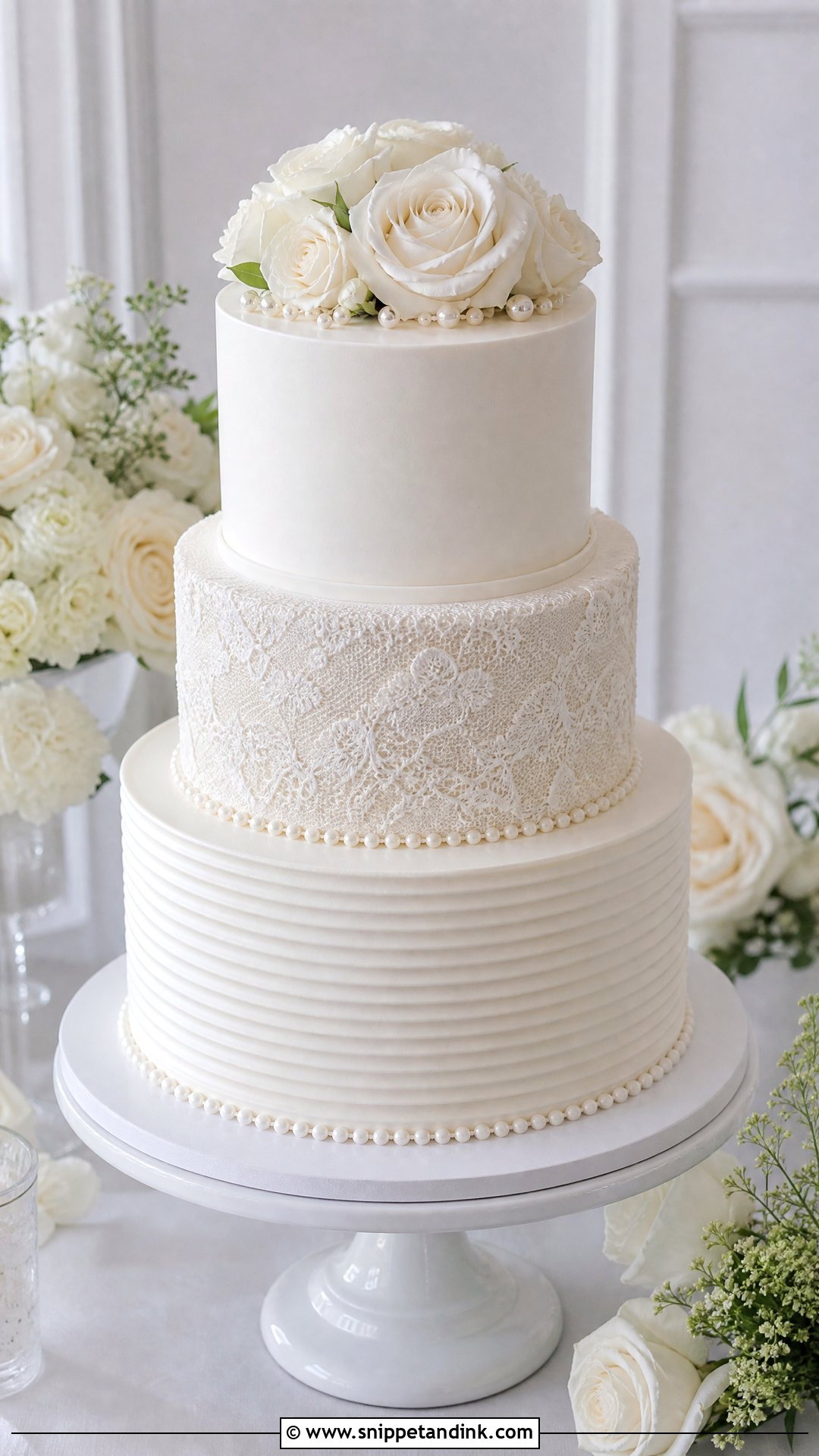 White Three Tier Wedding Cake - Snippet and Ink - 30 White Cakes for Wedding