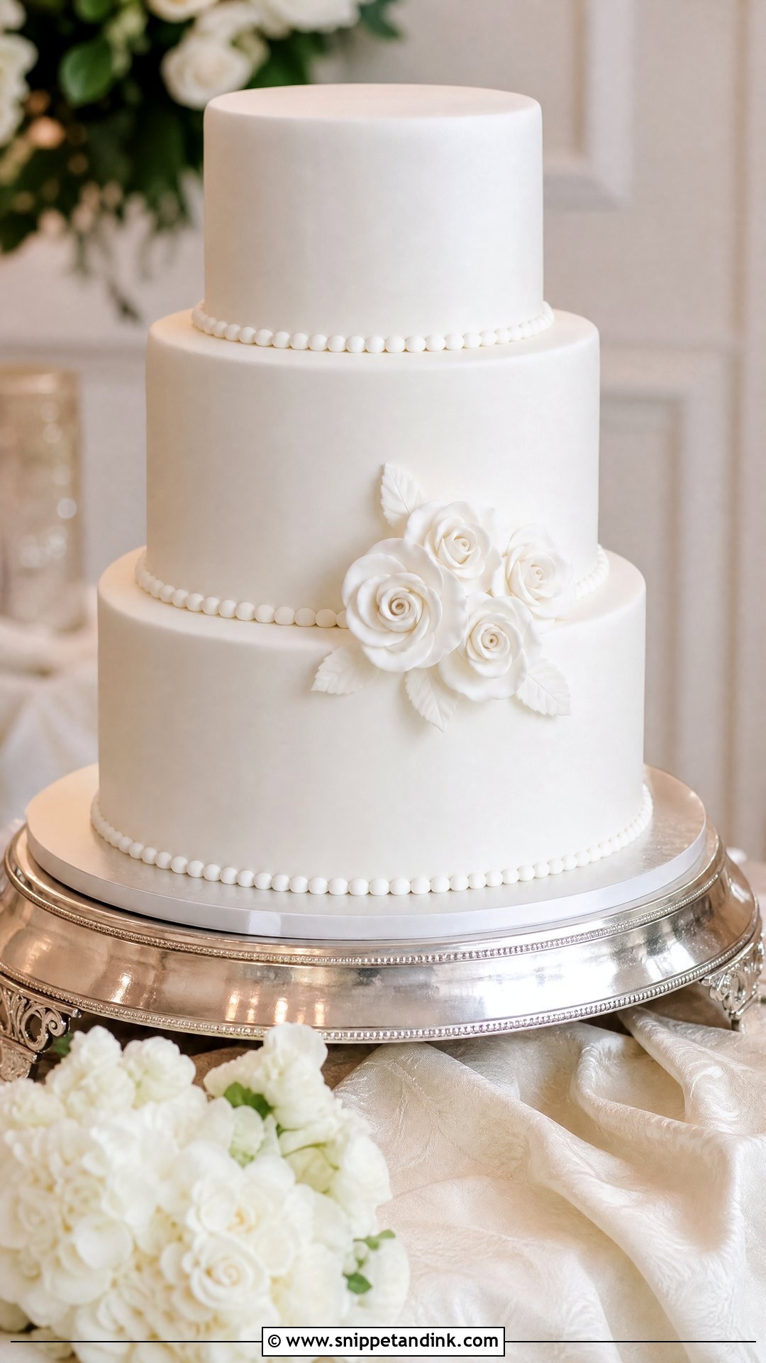 White Three Tier Wedding Cake - Snippet and Ink - 20 Traditional Wedding Cakes