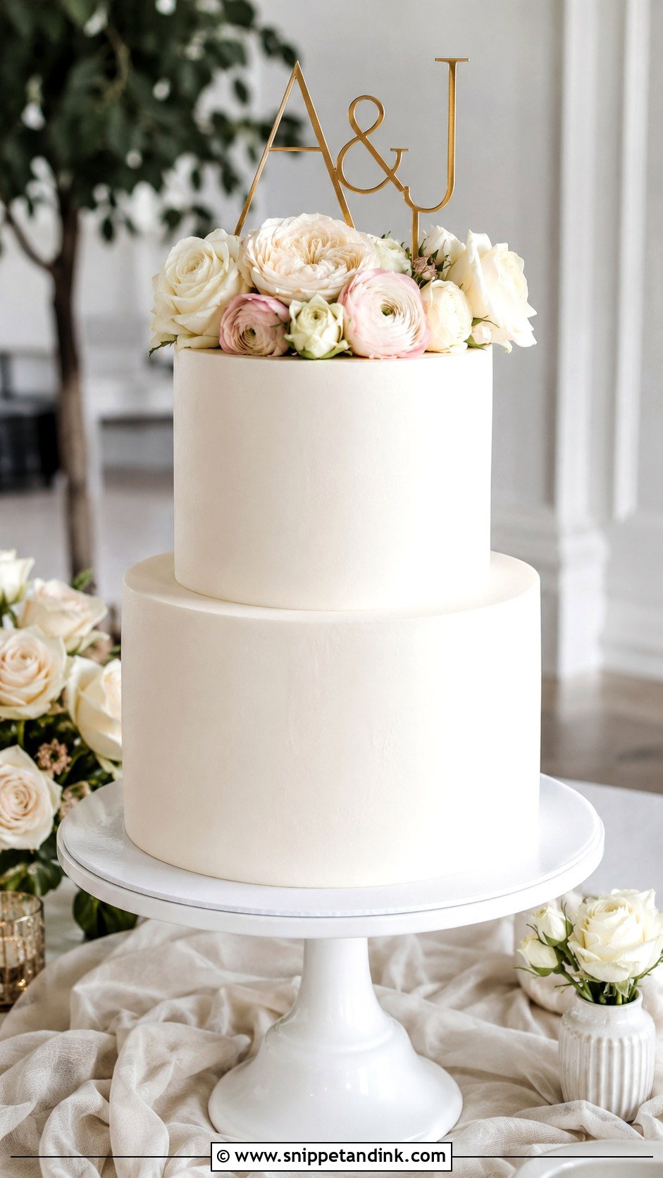 White Tiered Engagement Cake - Snippet and Ink - 20 Elegant Engagement Cake Ideas