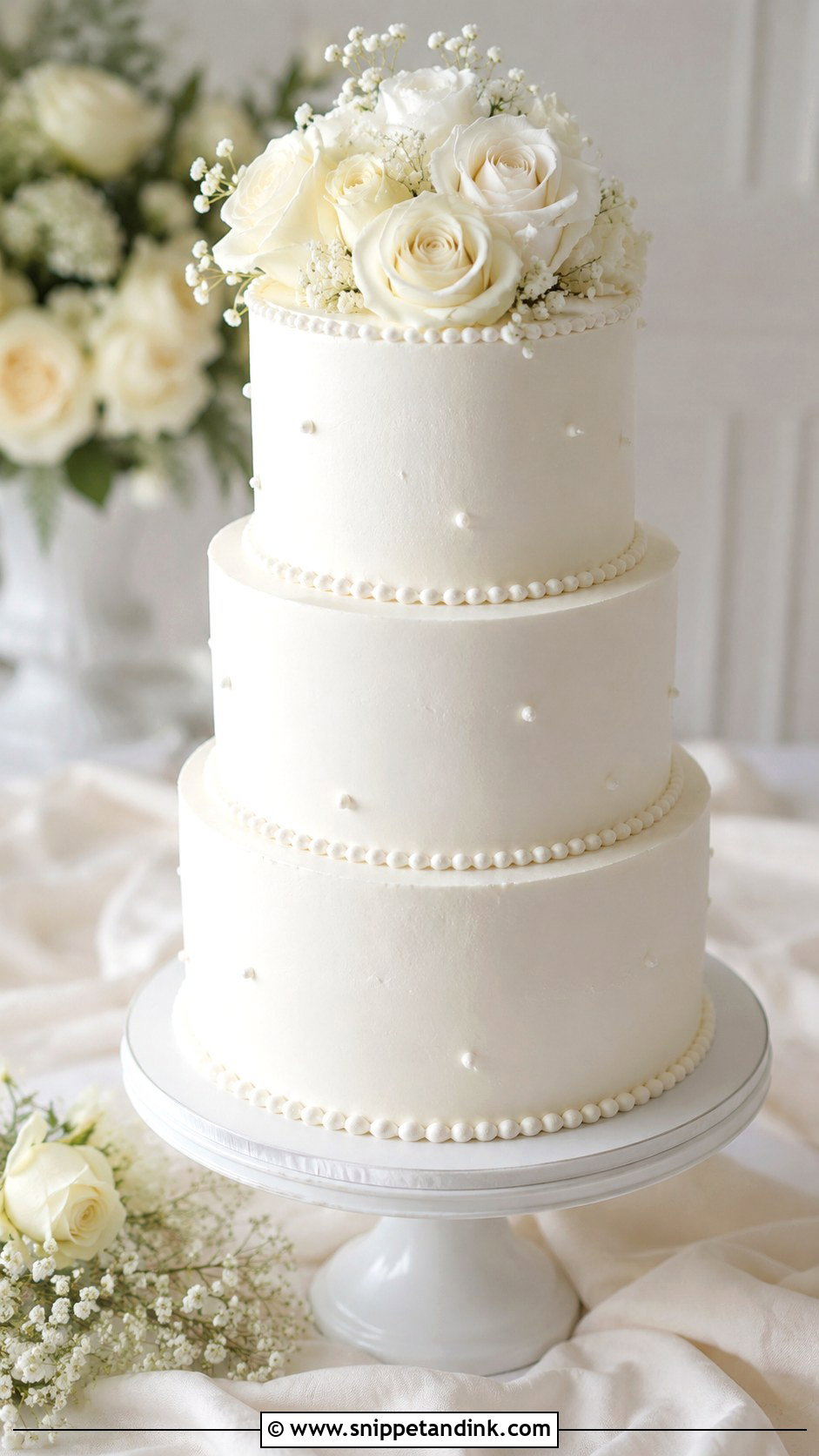 White Tiered Wedding Cake - Snippet and Ink - 20 Cake Photoshoot Aesthetic Ideas for Wedding