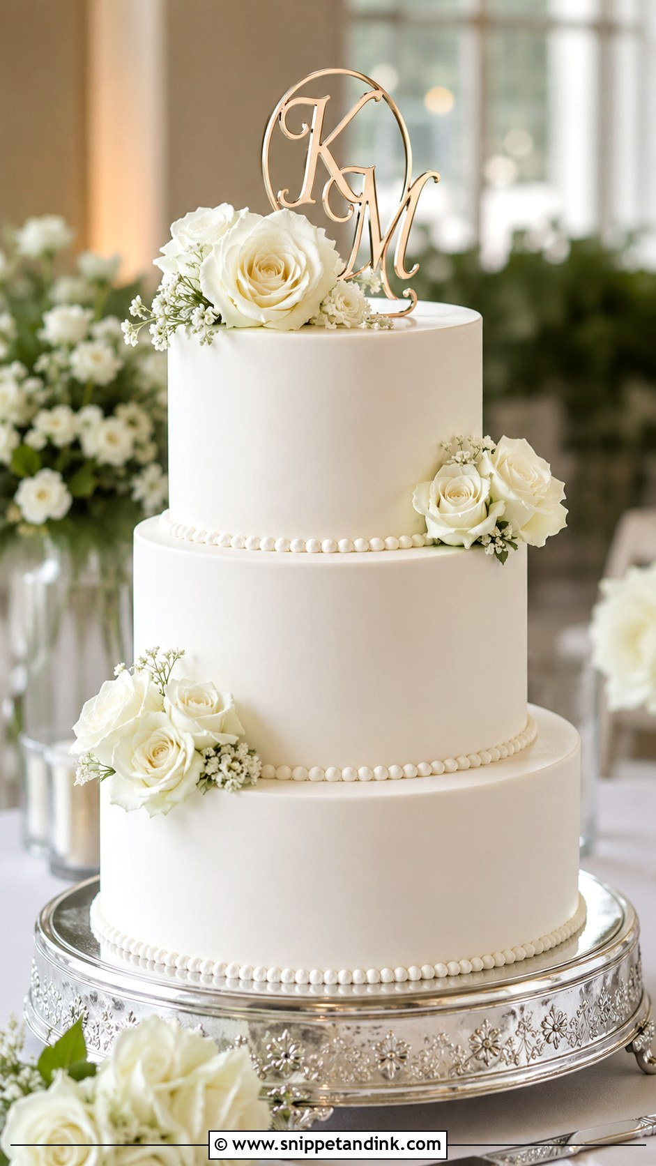 White Tiered Wedding Cake - Snippet and Ink - 20 Classic Wedding Cake Ideas