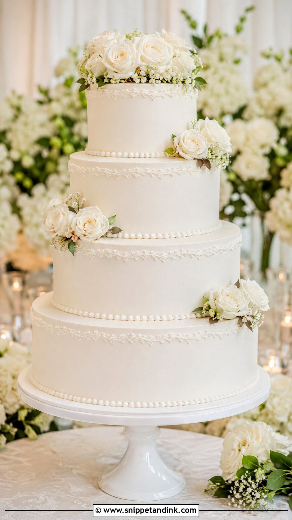 White Tiered Wedding Cake - Snippet and Ink - 20 White Frosted Cake Ideas for Wedding