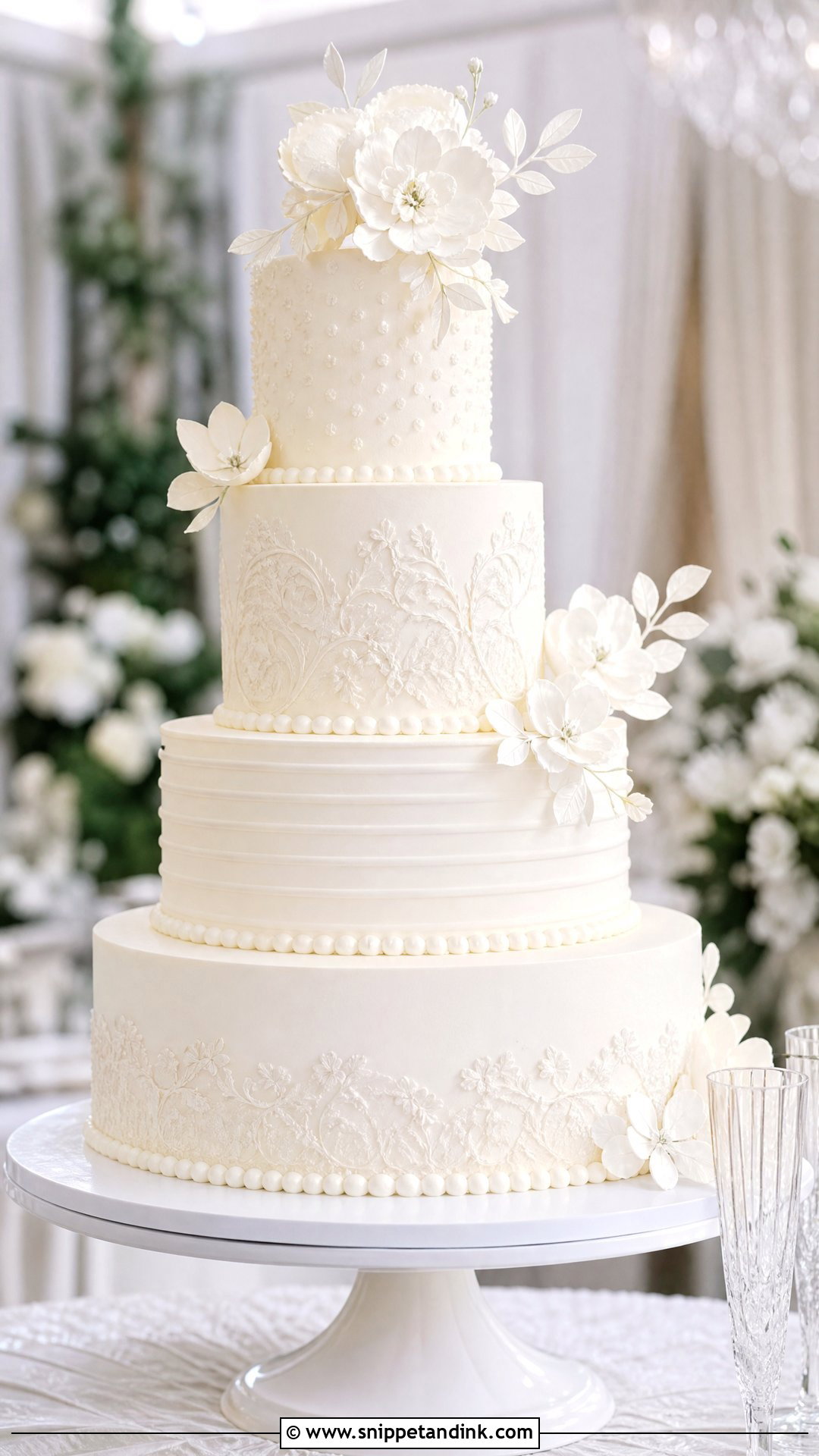 White Tiered Wedding Cake - Snippet and Ink - 25 White Wedding Cake Ideas