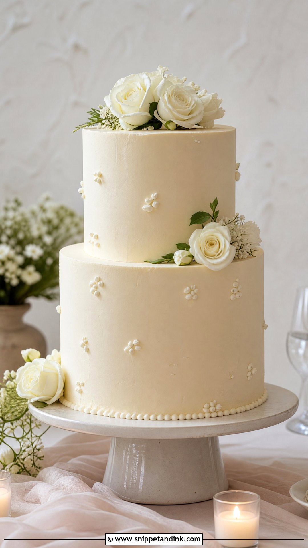White Two Tier Wedding Cake - Snippet and Ink - 25 White Wedding Cake Ideas