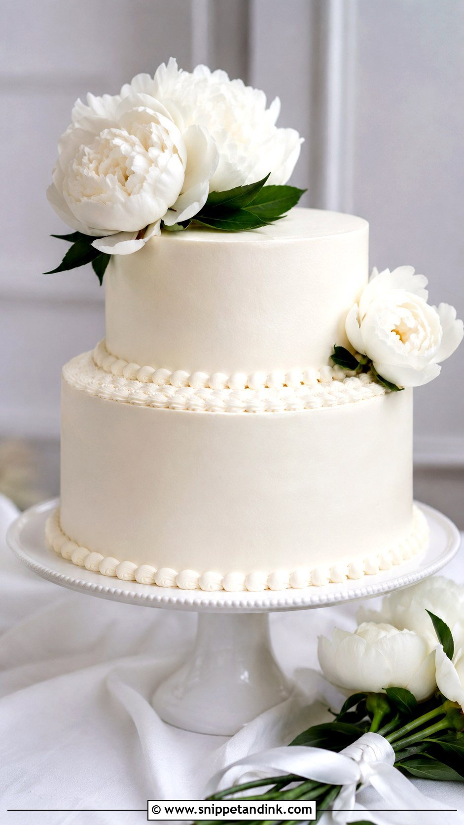White Two Tier Wedding Cake - Snippet and Ink - 20 White Frosted Cake Ideas for Wedding