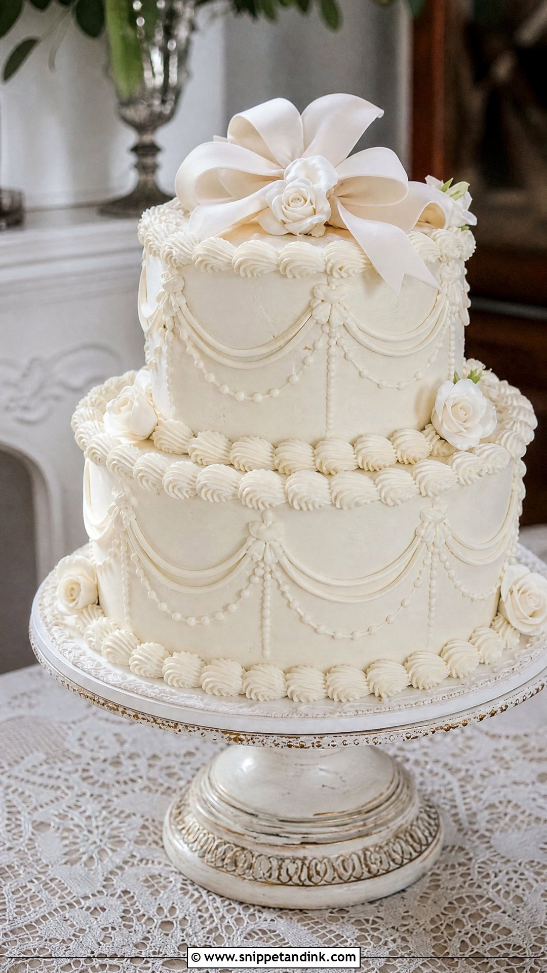 White Vintage Wedding Cake - Snippet and Ink - 25 White Wedding Cake Ideas