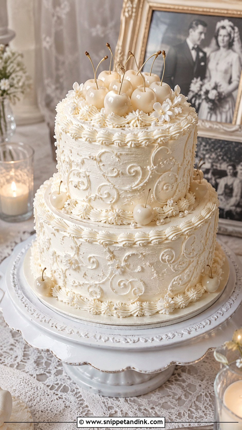 White Vintage Wedding Cake - Snippet and Ink - 20 White Frosted Cake Ideas for Wedding