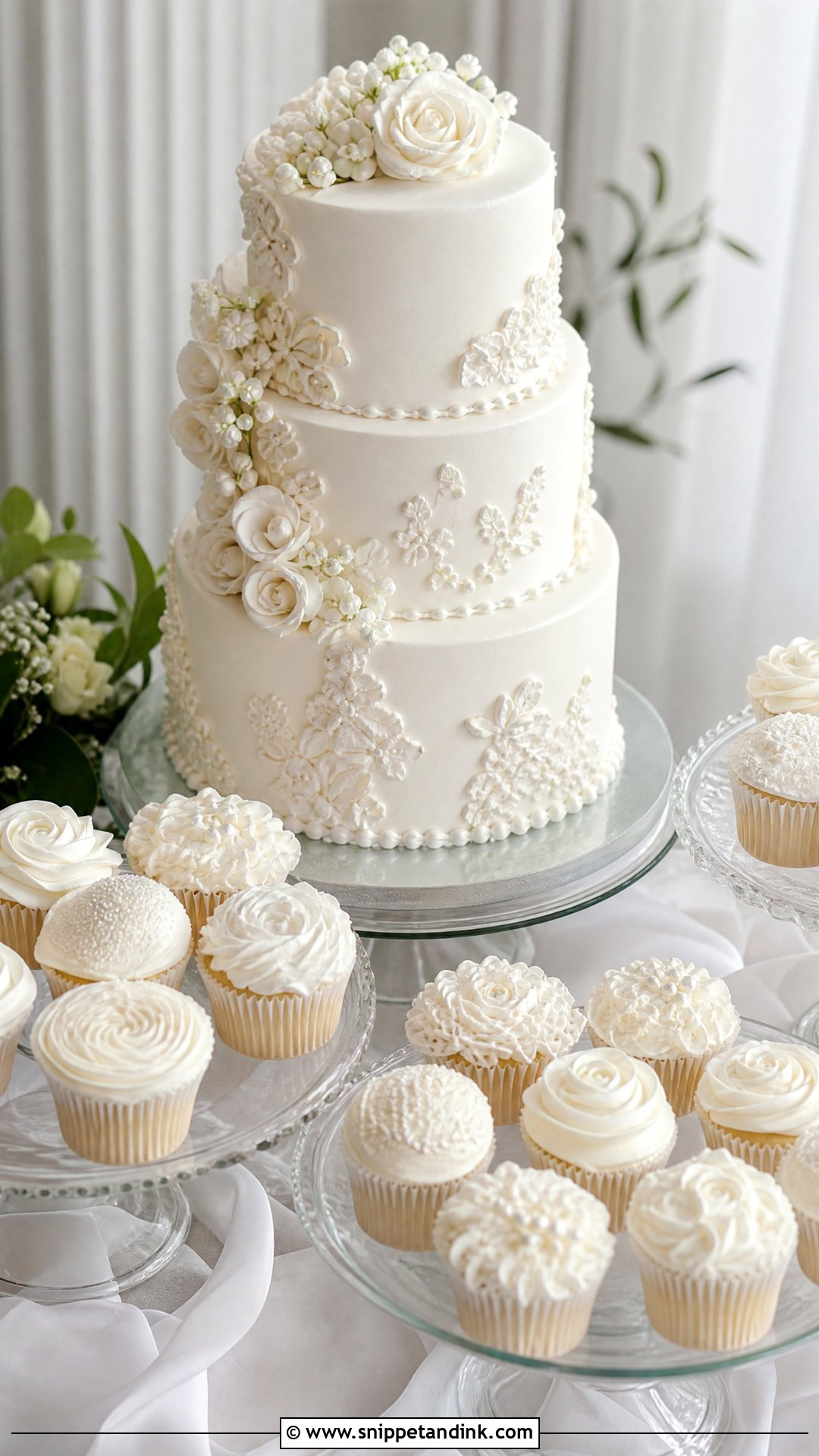 White Wedding Cake And Cupcakes - Snippet and Ink - 20 Wedding Cake and Cupcake Display