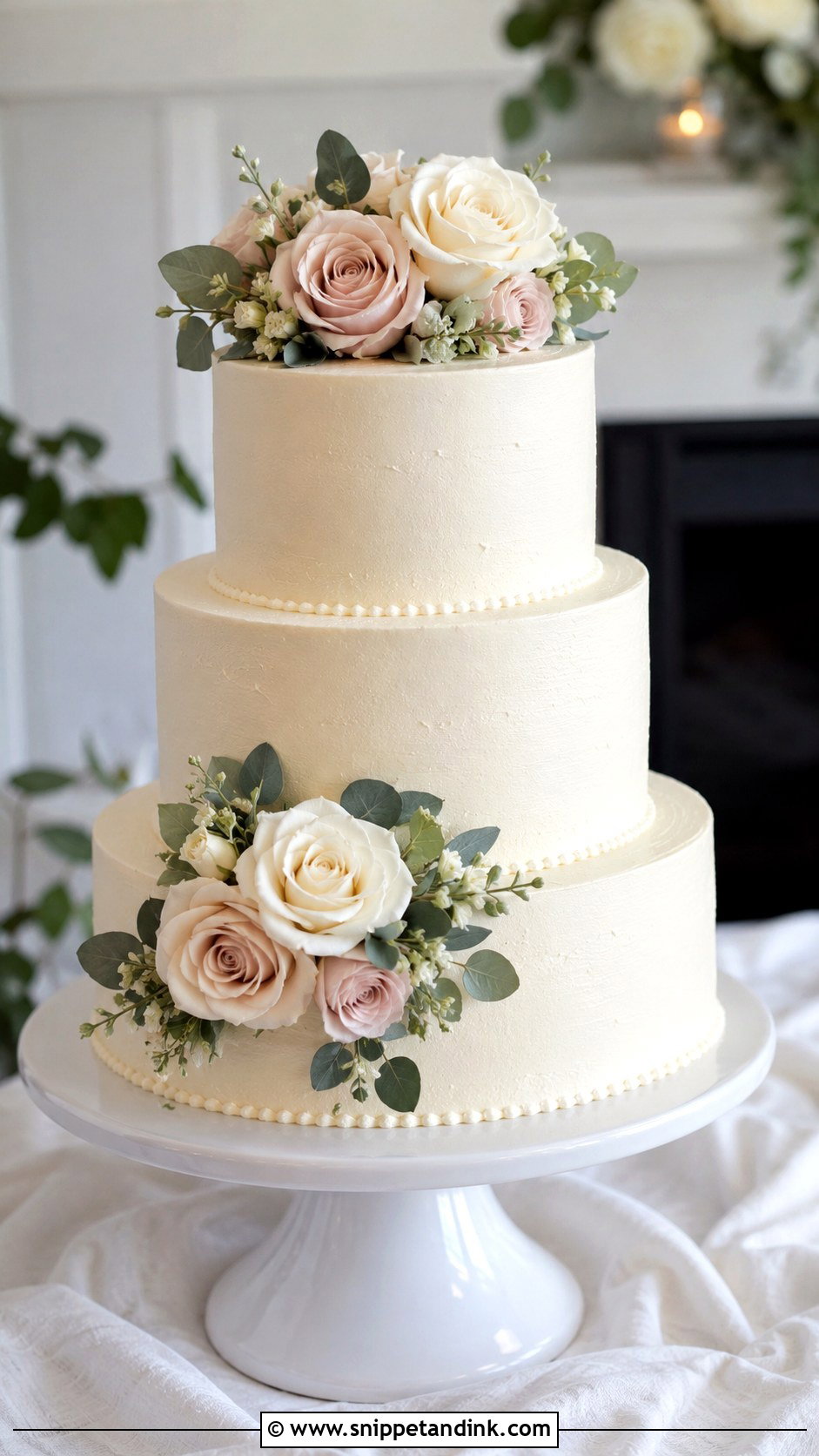 White Wedding Cake With Artificial Roses - Snippet and Ink - 20 Wedding Cake Ideas with Artificial Flowers