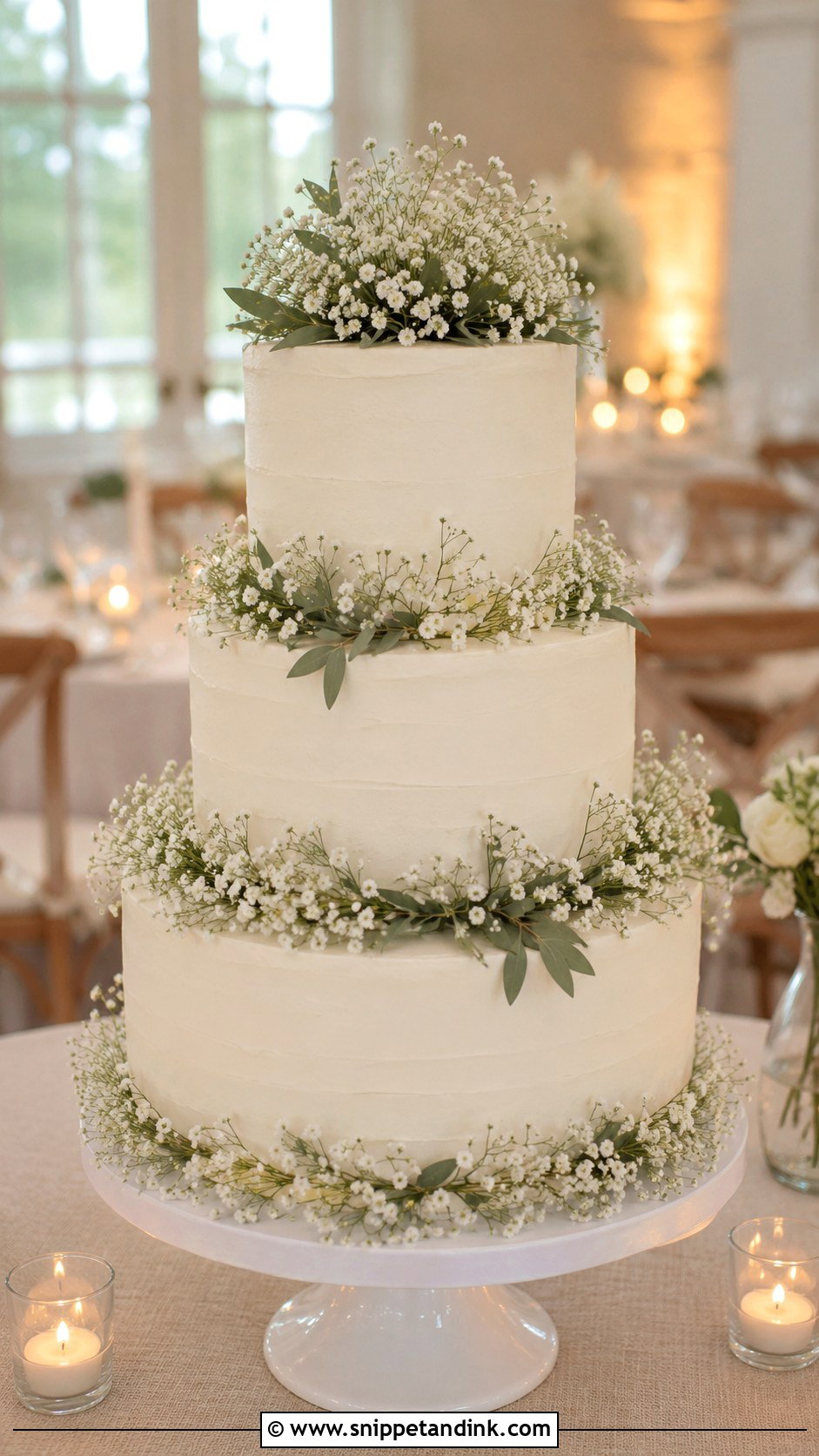 White Wedding Cake With Babys Breath - Snippet and Ink - 20 White Wedding Cake Ideas with Wildflowers