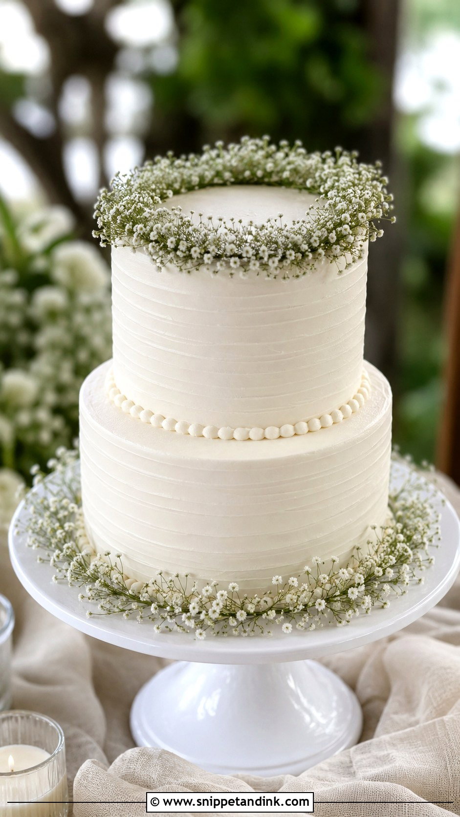 White Wedding Cake With Babys Breath - Snippet and Ink - 20 Plain White Wedding Cake Ideas